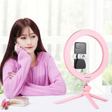 10.2 Selfie Beauty Light with Tripod Mount and Usb 3 Modes Dimmable Led Ring for Vlogging and Photography Cold Shoe Ball Head and Phone Clamp - Black