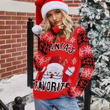 Christmas Women Pullover Sweater Santa Claus Embroidery Crew Neck Knit Sweater - Black - M