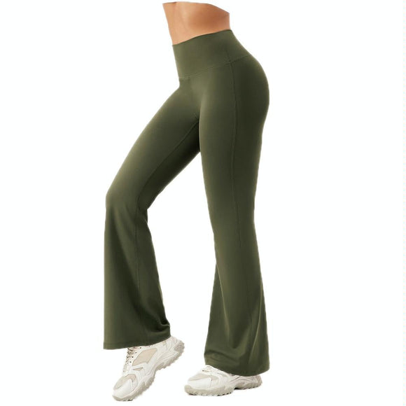 High Waisted Elastic Yoga Flared Pants Size L - Forest Green - M