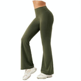 High Waisted Elastic Yoga Flared Pants Size L - Forest Green - M