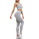Yoga Fitness Set Women Sports Bra & Leggings Size L - Gray - M