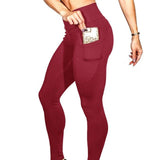 High Elastic Women Yoga Pants With Pockets Stretch Leggings For Jogging Workout And Running Size L - Blue