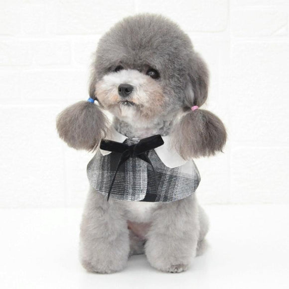 Dog Shawl Small Cloak Pet Bow Ttie Saliva Towel Pet Accessories - Size L - Black White Grid