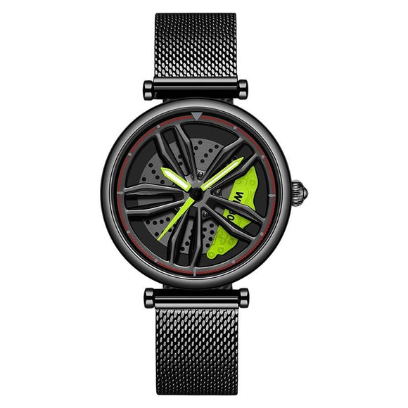 Women Quartz Watch with 3d Hollow out Wheel Design - Black Green