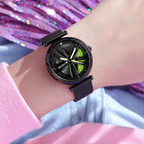 Women Quartz Watch with 3d Hollow out Wheel Design - Black Green