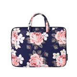 15 Inch Laptop Case Bag with White Rose Pattern and Handle - Black