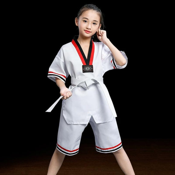 Taekwondo Training Uniform Child & Adult Cotton Clothing Size 130 - Striped Short Sleeves - 160