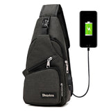 Multi Function Canvas Chest Bag With Usb Charging Outdoor Sports Shoulder Bag For Men / Women / Students - Black