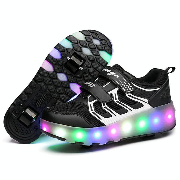 Rechargeable Double Wheel Roller Skating Shoes - Ultra Light Mesh Led Black - Size 42