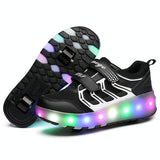 Rechargeable Double Wheel Roller Skating Shoes - Ultra Light Mesh Led Black - Size 42