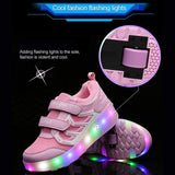 Rechargeable Double Wheel Roller Skating Shoes - Ultra Light Mesh Led Black - Size 42