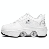37 Double Row Deformation Rune Roller Skates - Dual Purpose - High-Top With Light (White)