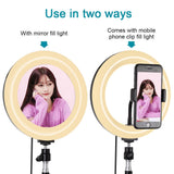 7.9 Mirror Light with Tripod & Usb 3 Modes Dual Colour Curved Ring Light for Vlogging Selfie Photography Video Phone Clamp - Black