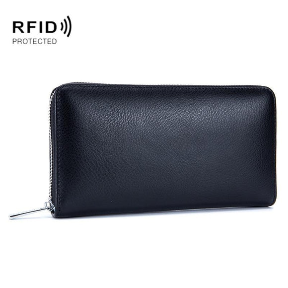 Leather Rfid Card Holder Wallet - Blocking - Black