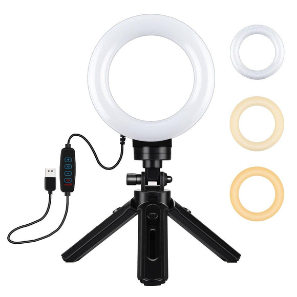 Usb 3 Modes Dimmable Led Ring Light & Pocket Tripod Kit With Cold Shoe Ball Head - 4.7 Inch Diameter