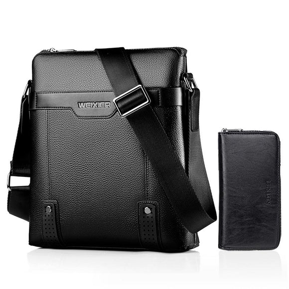 2 In 1 Men Pu Leather Shoulder Bag Handbag - Black