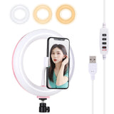 20cm Usb Dual Colour Led Ring Light with Phone Clamp - Black