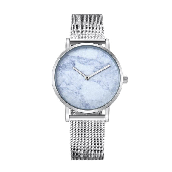 Stylish Women Quartz Watch with Stainless Steel Band - Round Dial Silver Alloy Case - Wa0730C