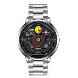 Waterproof Quartz Watch with Hollow Dial and Steering Wheel Design - Silver