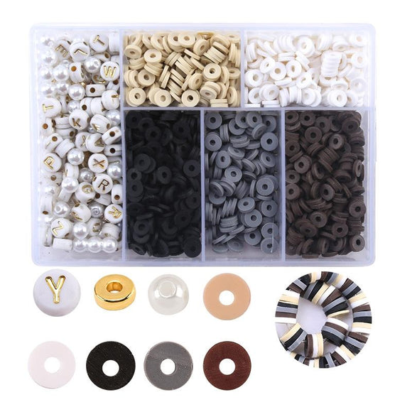 6 Piece Soft Pottery Beading Set For Diy Bracelets & Necklaces - Black