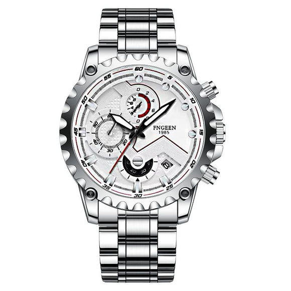 Stainless Steel Waterproof Men Sports Watch - White Steel White Surface