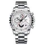 Stainless Steel Waterproof Men Sports Watch - White Steel White Surface