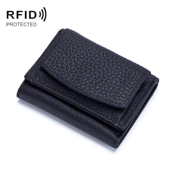 Compact Rfid Leather Coin Purse Wallet - Secure & Stylish - Black