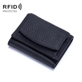 Compact Rfid Leather Coin Purse Wallet - Secure & Stylish - Black