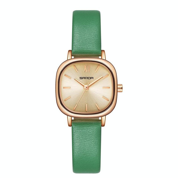 Women Oval Dial Quartz Watch with Simple Bar Scale - Belt Green
