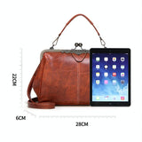 Adjustable Leather Crossbody Bag with Vintage Buckle - Black