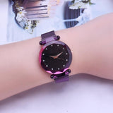 Starry Diamond Geometric Quartz Watch with Magnet Buckle - Luxury Mesh for Women - Black