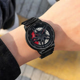 Men 360 Degree Hollow Spinning Dial Quartz Watch with Steel Strap - Blue