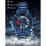 Men 360 Degree Hollow Spinning Dial Quartz Watch with Steel Strap - Blue