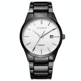 Waterproof Full Steel Quartz Watch - Fashion Business Calendar - Black Case White Face