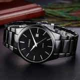 Waterproof Full Steel Quartz Watch - Fashion Business Calendar - Black Case White Face