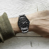 Waterproof Full Steel Quartz Watch - Fashion Business Calendar - Black Case White Face
