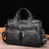 Large Capacity Retro Cowhide Briefcase - Black