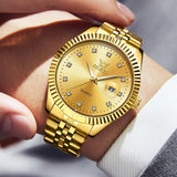 Men Luminous Waterproof Quartz Watch with Diamond Accents - White