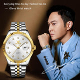 Men Luminous Waterproof Quartz Watch with Diamond Accents - White