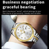 Men Luminous Waterproof Quartz Watch with Diamond Accents - White