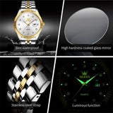 Men Luminous Waterproof Quartz Watch with Diamond Accents - White