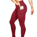 High Elastic Yoga Pants With Pockets For Women Stretch Leggings For Jogging Workout And Running Size S - Gray