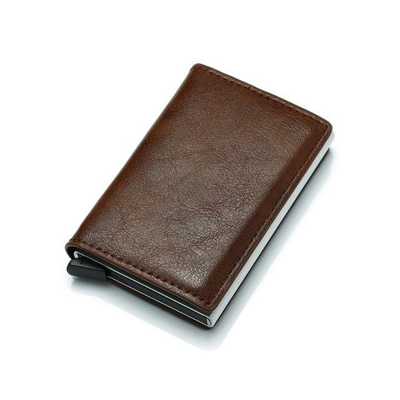 Anti Magnetic Rfid Leather Metal Wallet Universal Fit Black - Coffee