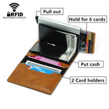 Anti Magnetic Rfid Leather Metal Wallet Universal Fit Black - Coffee
