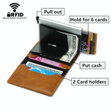 Anti Magnetic Rfid Leather Metal Wallet Universal Fit Black - Coffee