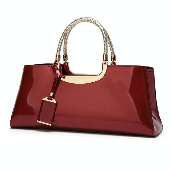 Patent Leather Shoulder Bag for Women - Glue Closure - Red Wine