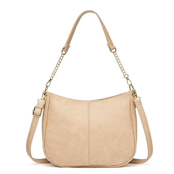 Adjustable Leather Crossbody Bag Large Capacity - Beige