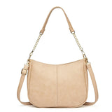 Adjustable Leather Crossbody Bag Large Capacity - Beige