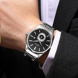 Waterproof Men Quartz Watch with Night Light - H9009b-g - Silver Black