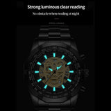 Waterproof Luminous Skeleton Watch - 30m - Black Steel Black Gold Nail